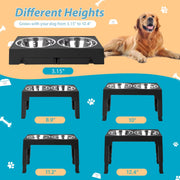 Elevated Dog Bowls Stand with 2 Stainless Steel Dishes, Raised Dog Bowl Adjusts to 5 Heights (3.15", 8.9", 10",11.2", 12.4") for Medium and Large Dogs（Black）
