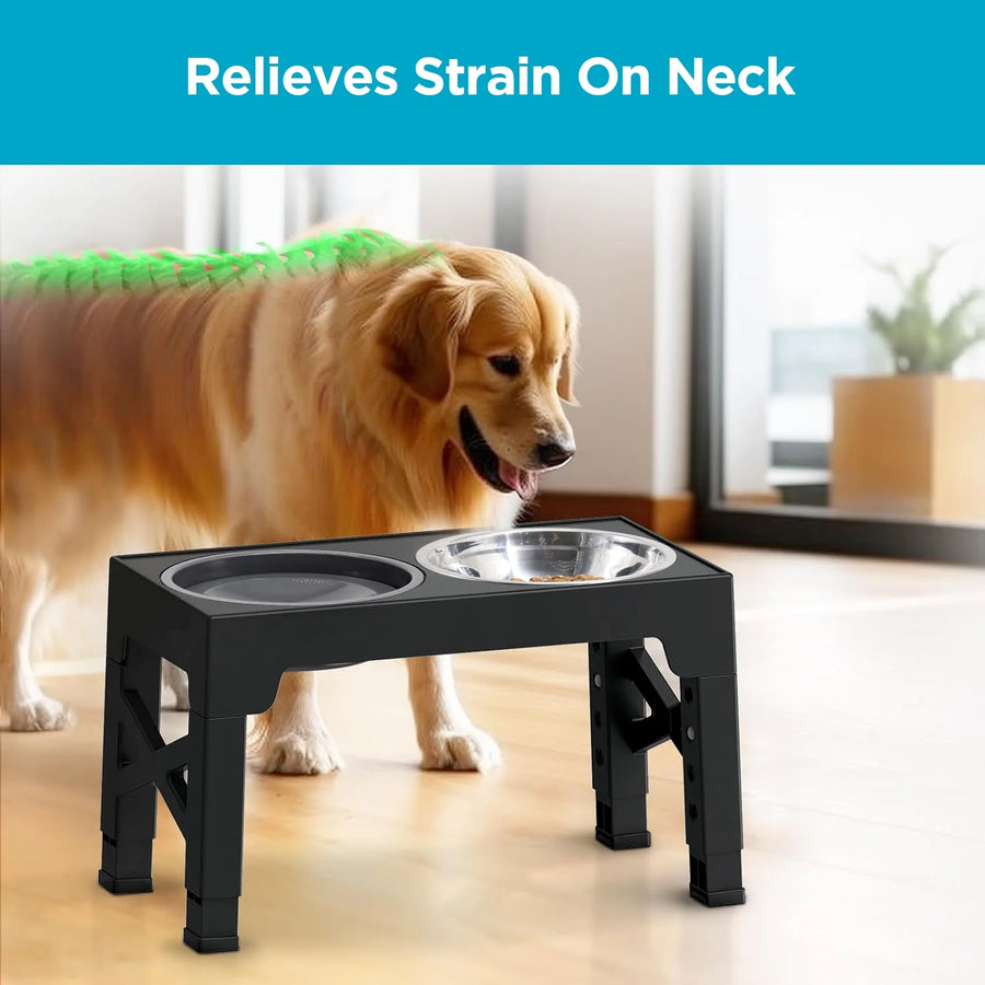 Elevated Dog Bowls,  5 Adjustable Heights Raised Dog Bowl Stand with 1 Stainless Steel Food & Dog Water Bowl, Dog Bowls for Large Dogs& Cats (Black)