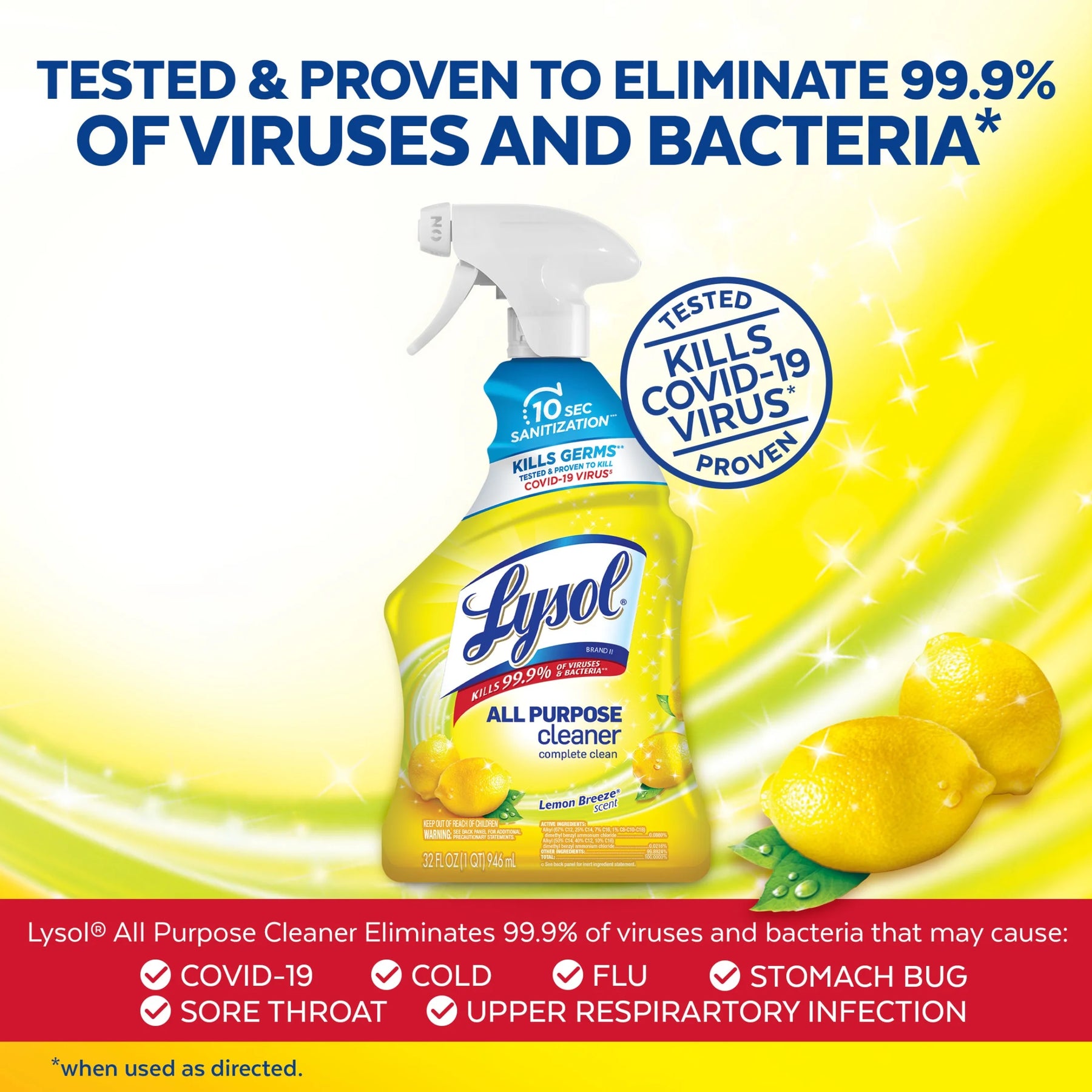 All Purpose Spray Cleaner for Sanitizing and Disinfecting, Lemon, 32 Oz, 2 Pack