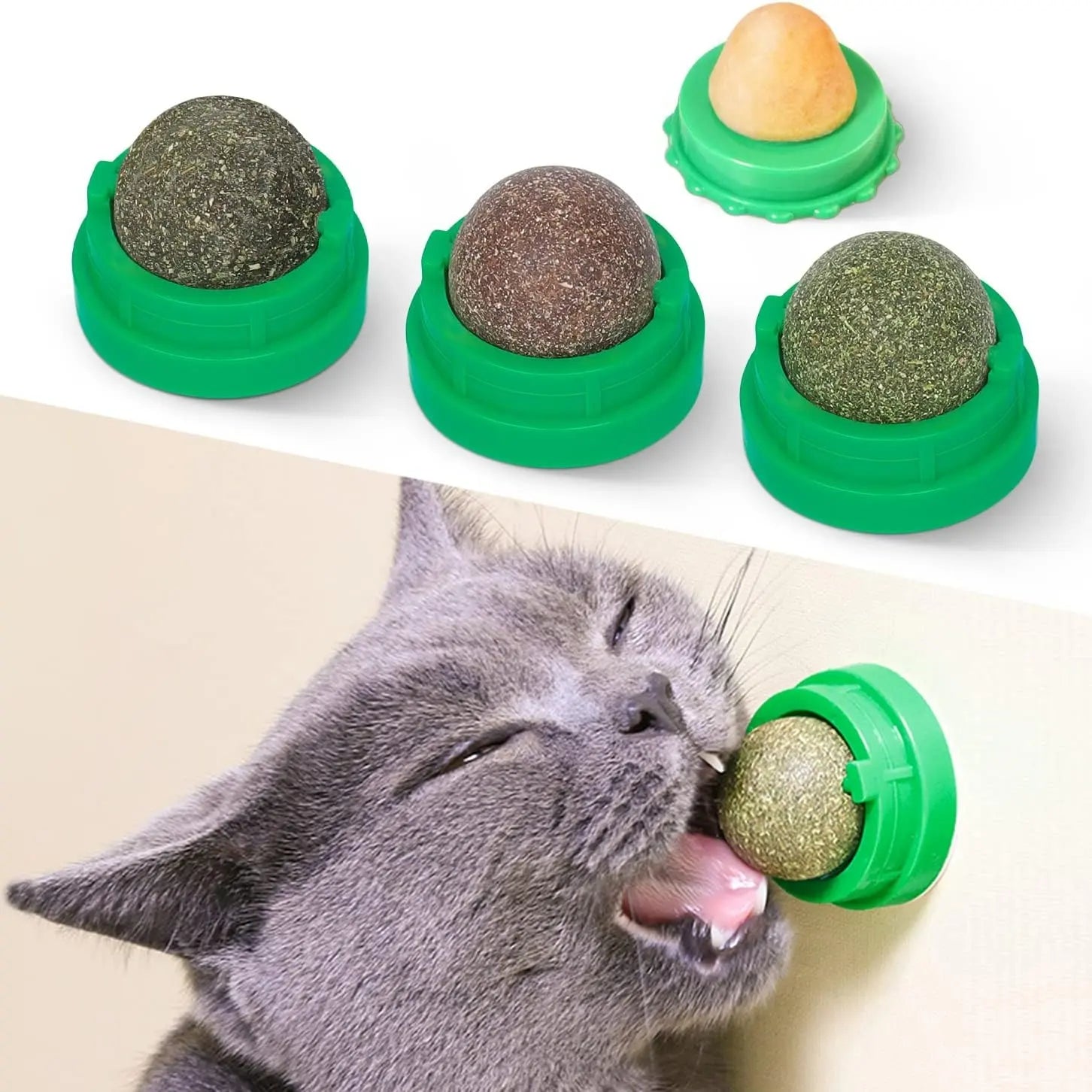 Catnip Toys Balls 4 Pcs, Extra Cat Energy Ball, Edible Kitten Silvervine Toys for Cats Lick, Healthy Kitty Teeth Cleaning Dental Chew Toys