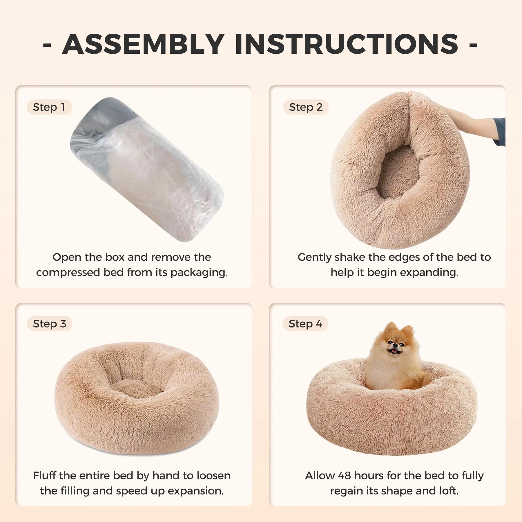 Calming Donut Dog Bed Anti-Anxiety Plush Pillow round Puppy Cat Bed 35" for Pets up to 100Lbs,Beige