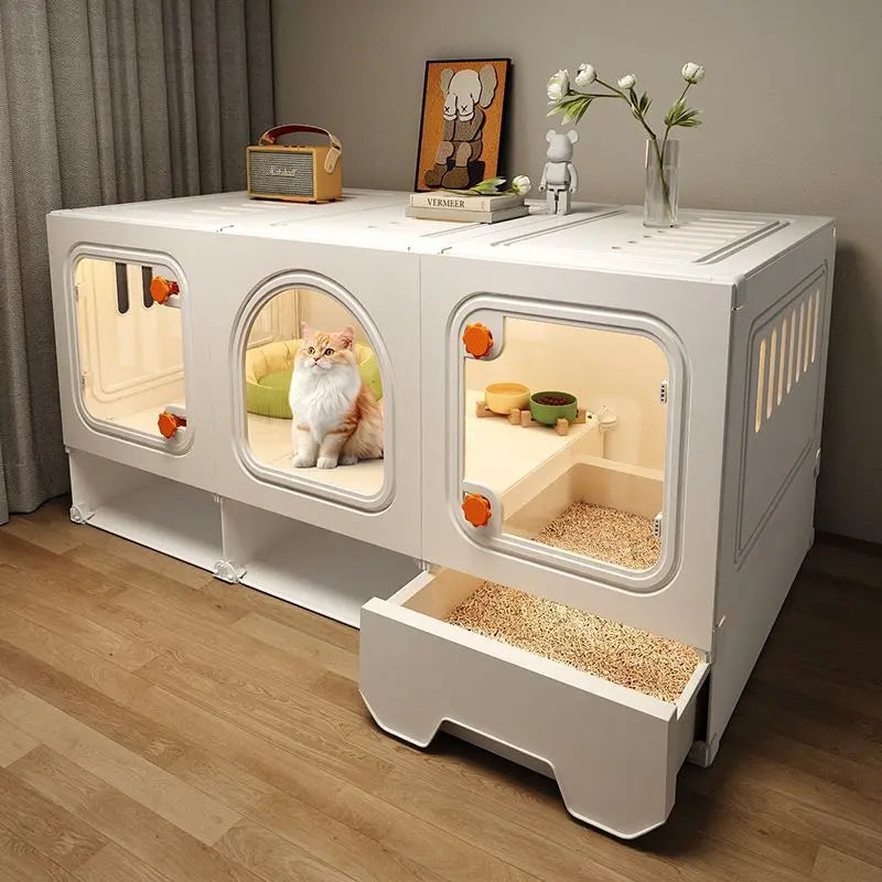 Modern Multi-Room Cat House with Built-In Litter Box | Tiktok Hot Pet Furniture | Cozy Cat Condo for Indoor Cats
