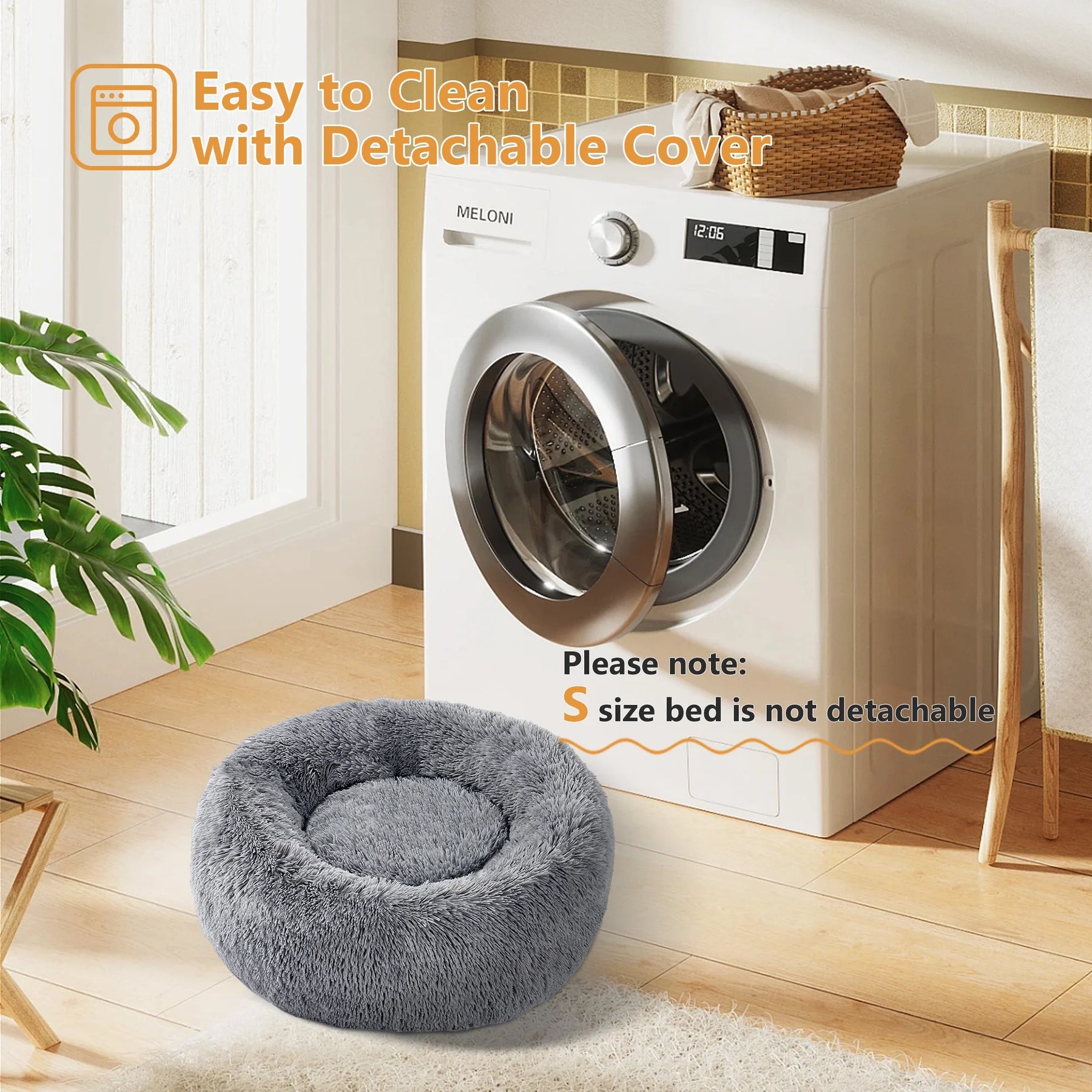 Calming Donut Dog Bed Anti-Anxiety Plush Pillow round Puppy Cat Bed 35" for Pets up to 100Lbs,Gray