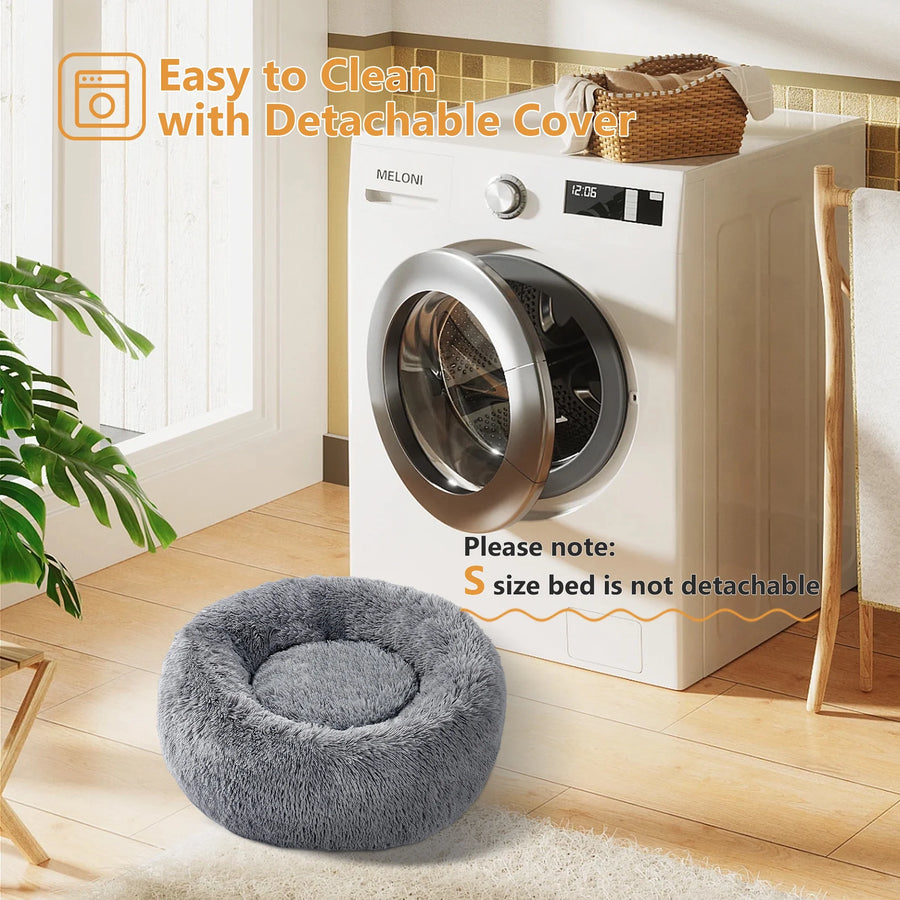 Calming Donut Dog Bed Anti-Anxiety Plush Pillow round Puppy Cat Bed 35" for Pets up to 100Lbs,Gray