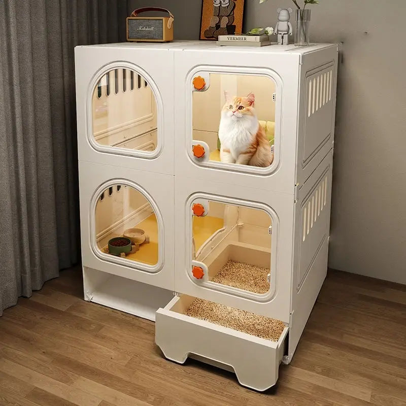 Modern Multi-Room Cat House with Built-In Litter Box | Tiktok Hot Pet Furniture | Cozy Cat Condo for Indoor Cats