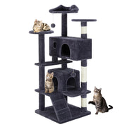Cat Tree Tower for Indoor Cats, 54In Tall Multi-Level Pet Furniture, Stable Kitty Play House with Sisal Scratching Post, Large Condo, Climbing Ladder, Plush Toy for Kitten Cat Treehouse