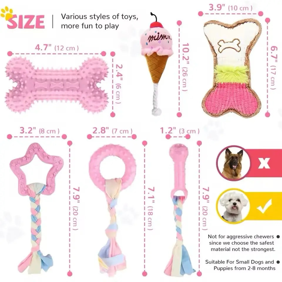 Teething Dog Toys 6-Piece Set - Assorted Balls for Dental Development and Mental Stimulation