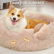 Calming Donut Dog Bed Anti-Anxiety Plush Pillow round Puppy Cat Bed 35" for Pets up to 100Lbs,Beige