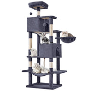 Cat Tree Tower for Indoor Cats, 54In Tall Multi-Level Pet Furniture, Stable Kitty Play House with Sisal Scratching Post, Large Condo, Climbing Ladder, Plush Toy for Kitten Cat Treehouse