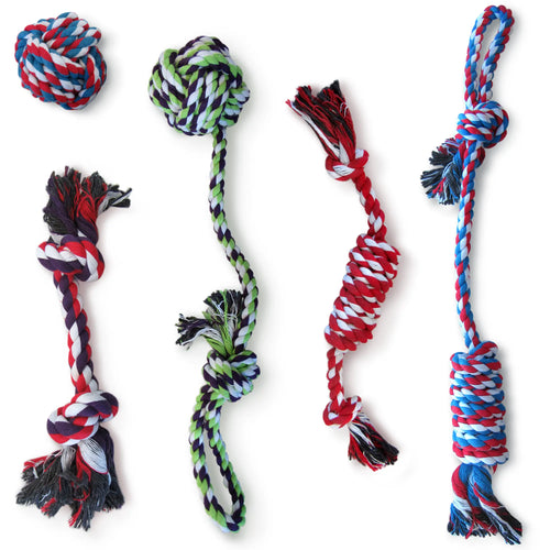 Pacific Pups 5 Piece Dog Toy Set - Dog Tug Toys for Small & Medium Dogs - Small Dog Toys - Dog Rope Toys Value Pack - Benefits Non-Profit Dog Rescue