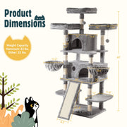 HOOMIC 68-Inch Multi-Level Cat Tree Tower for Large Cats with Sturdy Chipboard Base & Sisal Scratching Posts Cozy Plush Perches & Wide Base Board for Home Activity