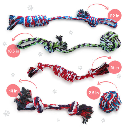 Pacific Pups 5 Piece Dog Toy Set - Dog Tug Toys for Small & Medium Dogs - Small Dog Toys - Dog Rope Toys Value Pack - Benefits Non-Profit Dog Rescue