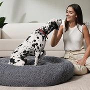 Calming Donut Dog Bed Anti-Anxiety Plush Pillow round Puppy Cat Bed 35" for Pets up to 100Lbs,Gray