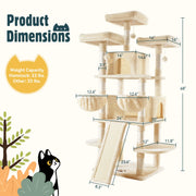 HOOMIC 68-Inch Multi-Level Cat Tree Tower for Large Cats with Sturdy Chipboard Base & Sisal Scratching Posts Cozy Plush Perches & Wide Base Board for Home Activity
