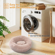 Calming Donut Dog Bed Anti-Anxiety Plush Pillow round Puppy Cat Bed 35" for Pets up to 100Lbs,Beige