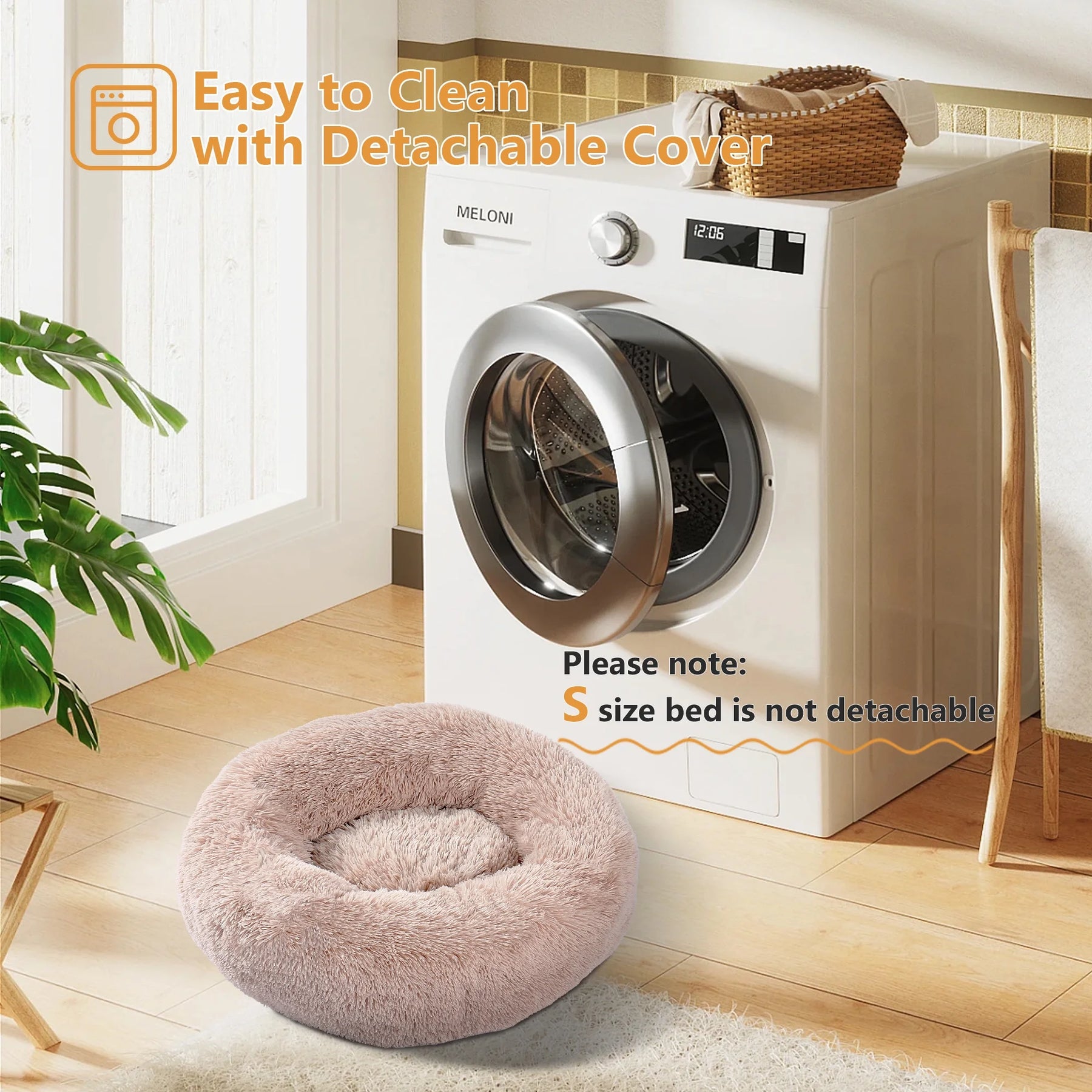 Calming Donut Dog Bed Anti-Anxiety Plush Pillow round Puppy Cat Bed 35" for Pets up to 100Lbs,Beige