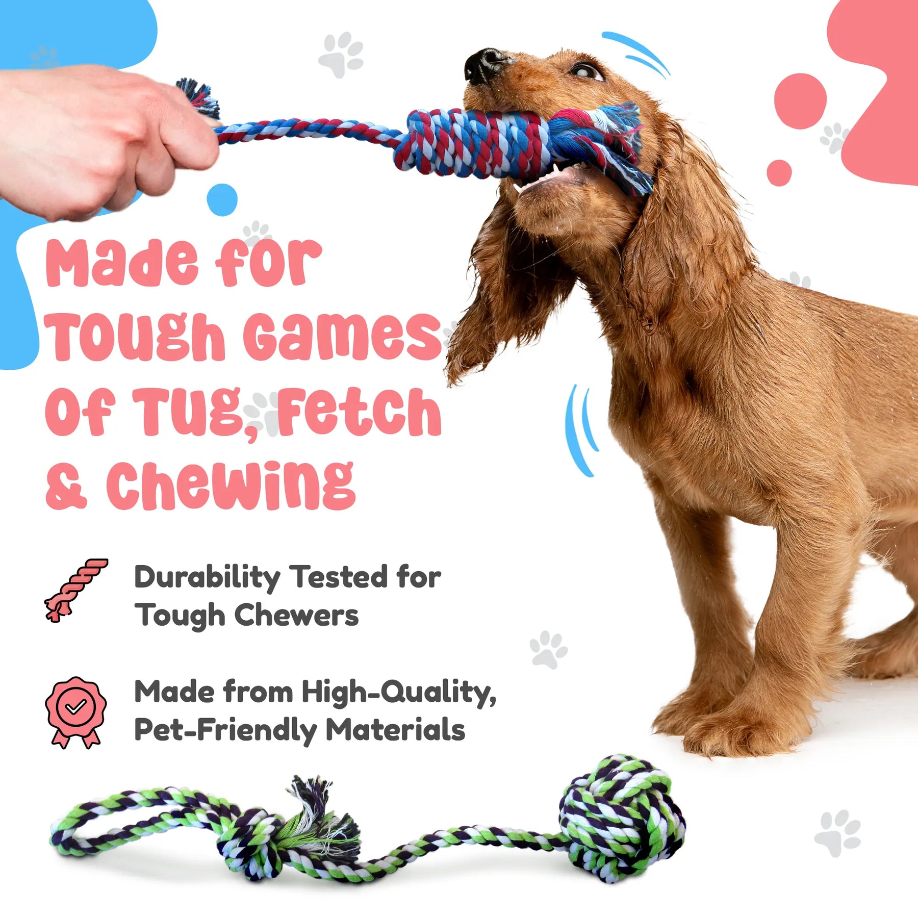 Pacific Pups 5 Piece Dog Toy Set - Dog Tug Toys for Small & Medium Dogs - Small Dog Toys - Dog Rope Toys Value Pack - Benefits Non-Profit Dog Rescue