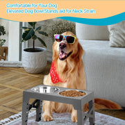 Elevated Dog Bowls Stand with 2 Stainless Steel Dishes, Raised Dog Bowl Adjusts to 5 Heights (3.15", 8.9", 10",11.2", 12.4") for Medium and Large Dogs（Gray）