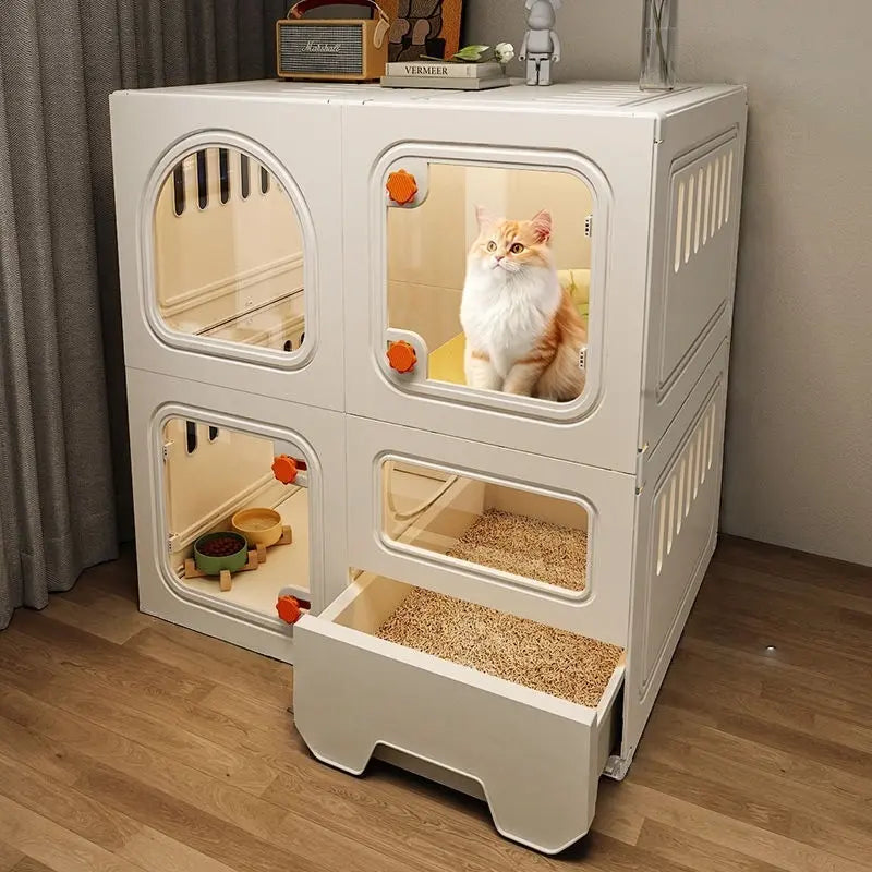 Modern Multi-Room Cat House with Built-In Litter Box | Tiktok Hot Pet Furniture | Cozy Cat Condo for Indoor Cats