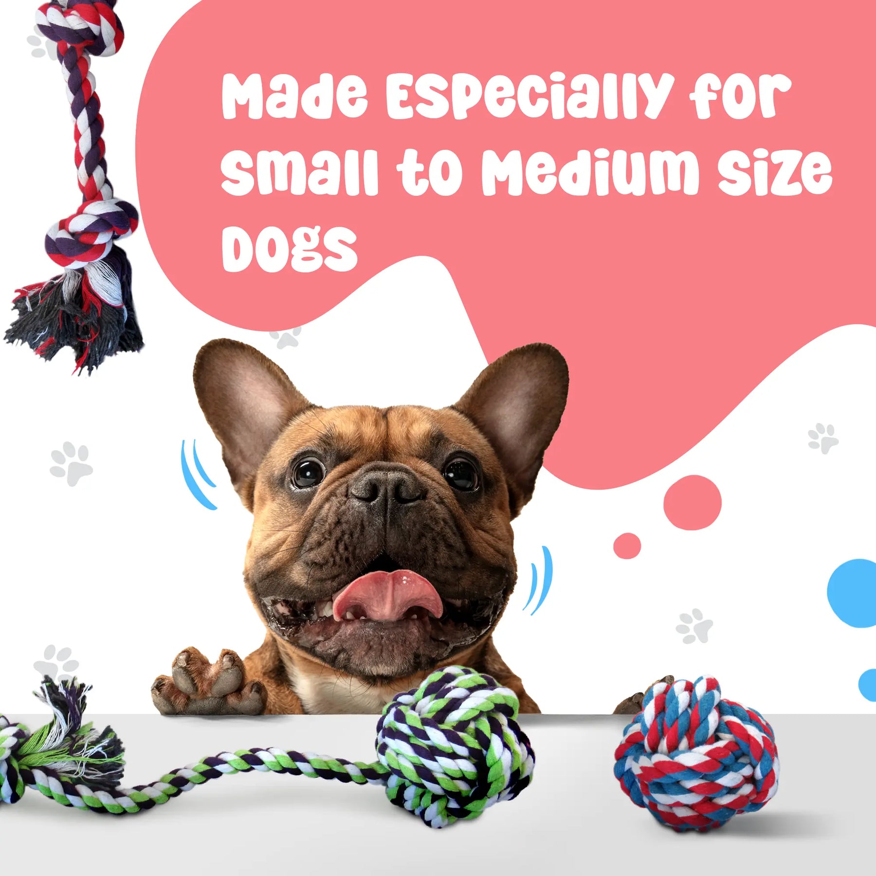 Pacific Pups 5 Piece Dog Toy Set - Dog Tug Toys for Small & Medium Dogs - Small Dog Toys - Dog Rope Toys Value Pack - Benefits Non-Profit Dog Rescue