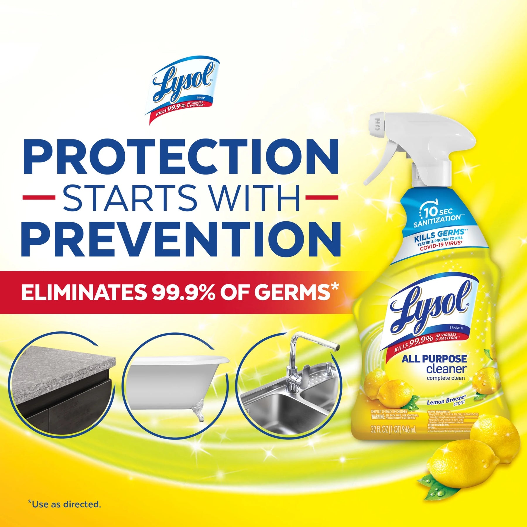 All Purpose Spray Cleaner for Sanitizing and Disinfecting, Lemon, 32 Oz, 2 Pack