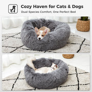 Calming Donut Dog Bed Anti-Anxiety Plush Pillow round Puppy Cat Bed 35" for Pets up to 100Lbs,Gray