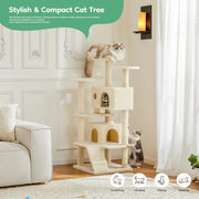 Cat Tree Tower for Indoor Cats, 54In Tall Multi-Level Pet Furniture, Stable Kitty Play House with Sisal Scratching Post, Large Condo, Climbing Ladder, Plush Toy for Kitten Cat Treehouse