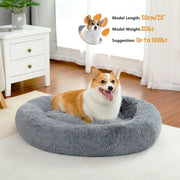 Calming Donut Dog Bed Anti-Anxiety Plush Pillow round Puppy Cat Bed 35" for Pets up to 100Lbs,Gray