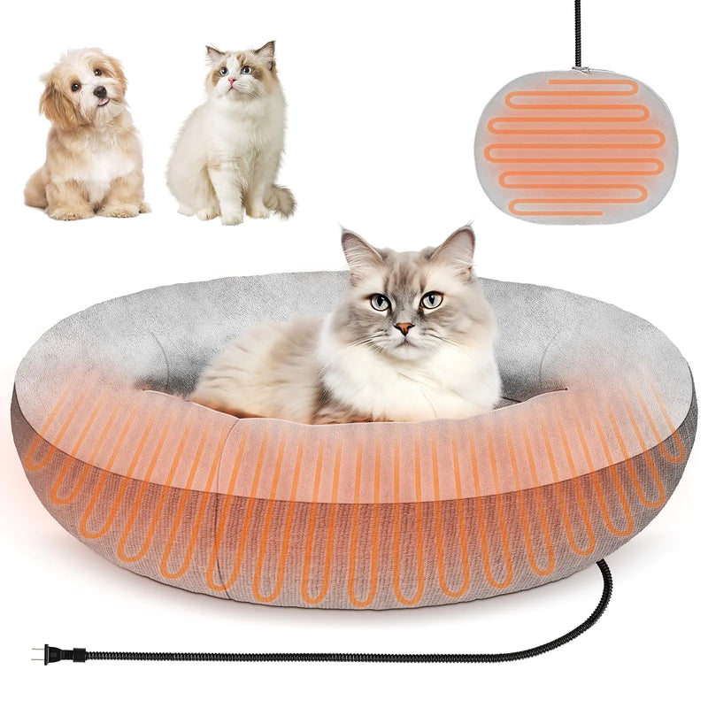 Heated Cat Bed for Cats and Small Dogs Winter Cozy Heated Pet Bed with Warming Constant Temp Washable Cat Bed for Indoor Cats Electric Cat Heating Pad for Kittens Folded Ear Cats Elder Cats