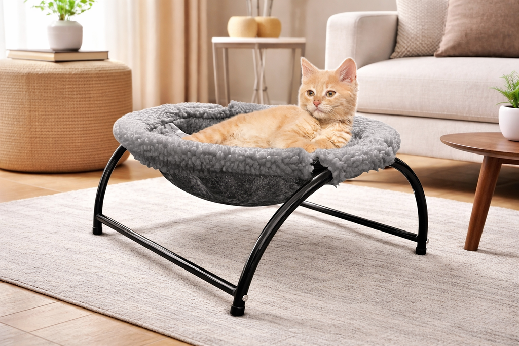 Treat your pet to elevated comfort with this cozy raised cat hammock bed