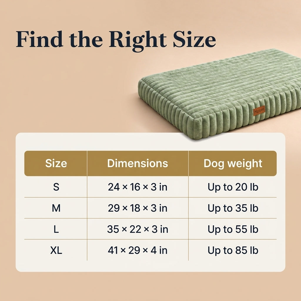 Corduroy Dog Mat size chart
