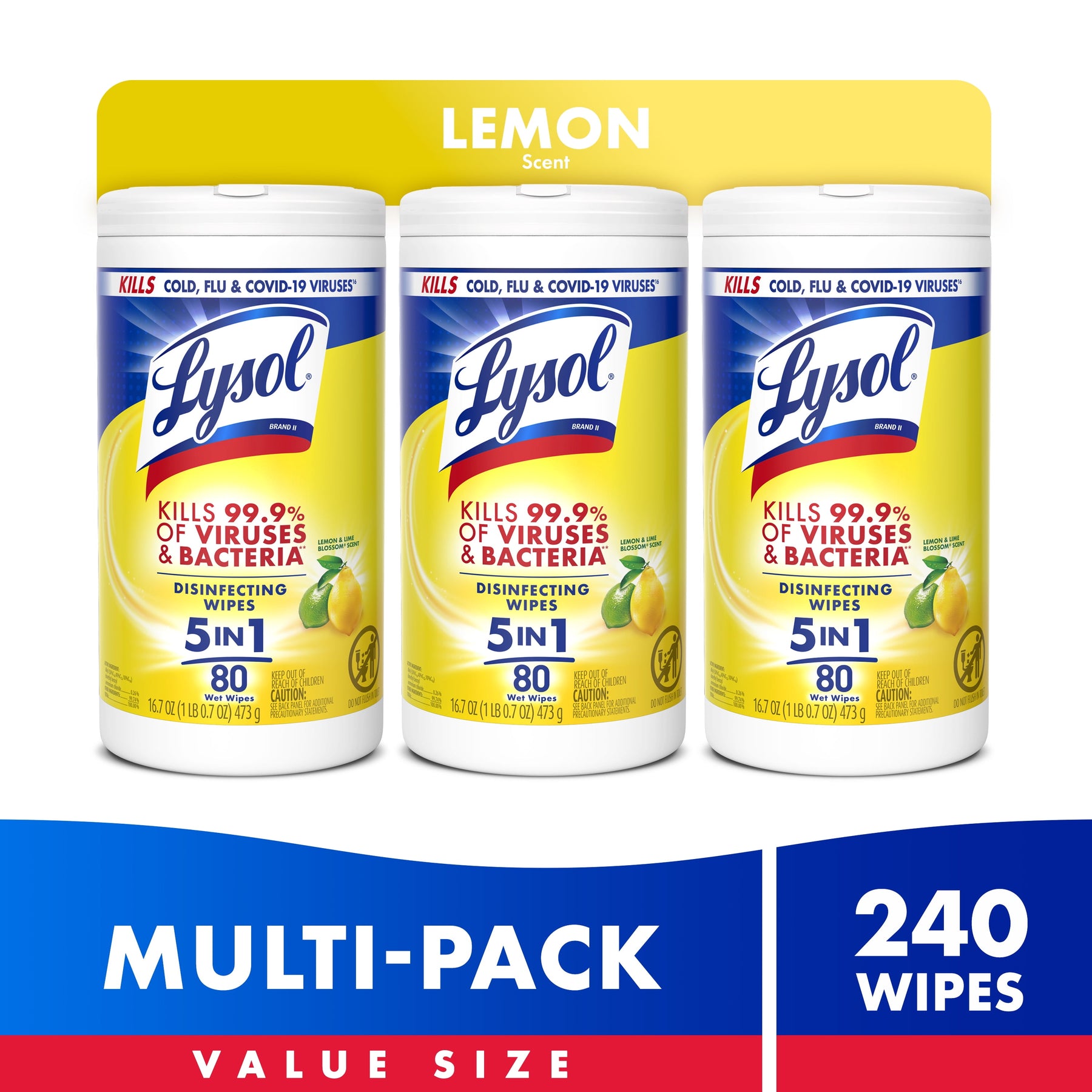 ® Disinfectant Wipes Bundle, Multi-Surface Antibacterial Cleaning Wipes, Lemon and Lime Blossom, 80 Count Each(Pack of 3)