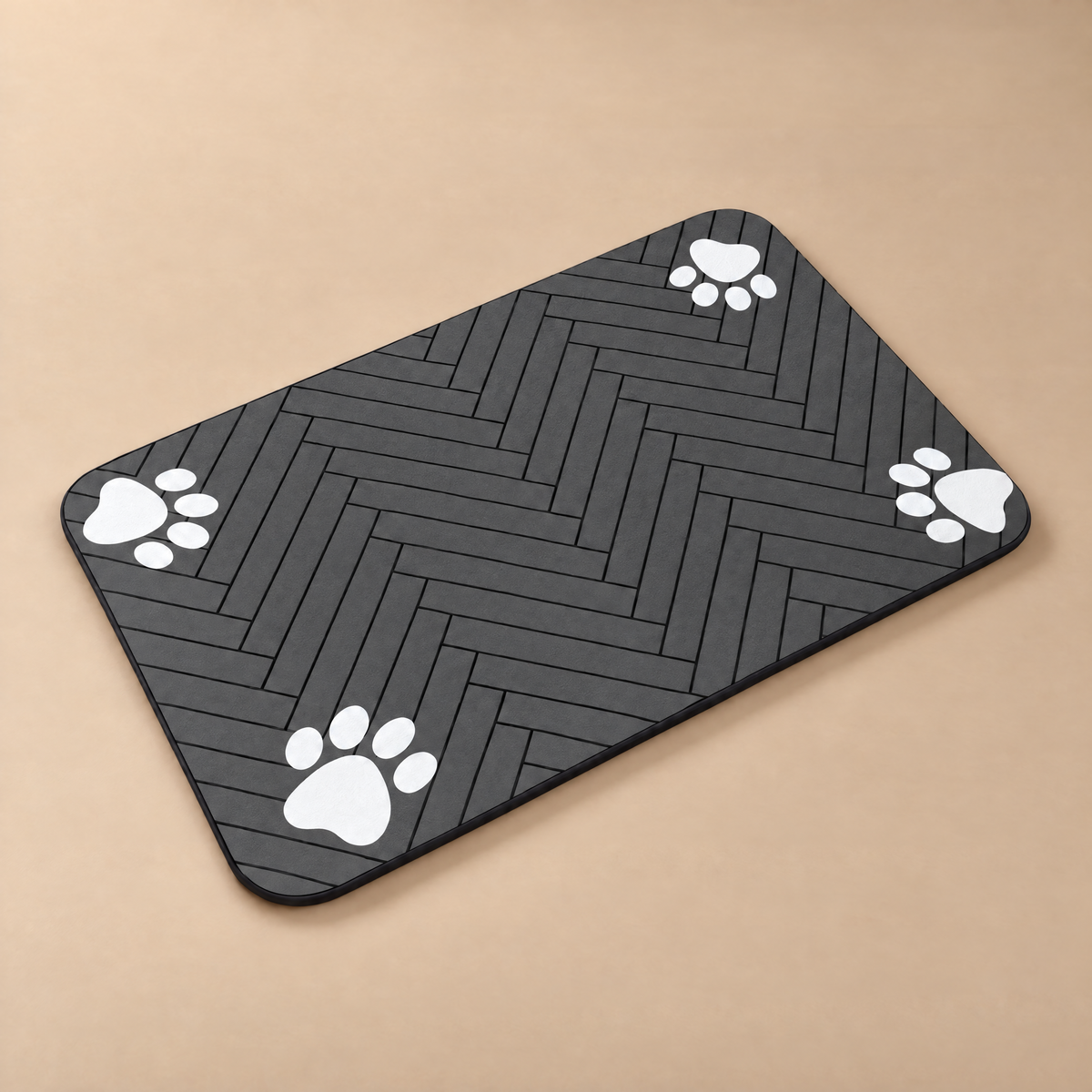 Quick-Dry Feeding Mat in Charcoal with white paw prints