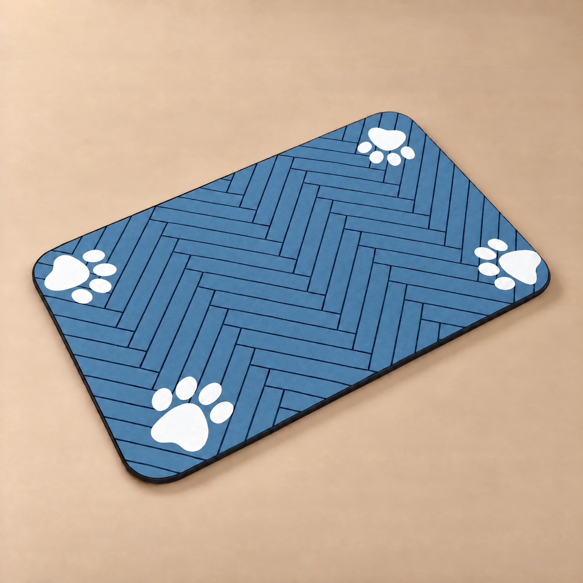 Quick-Dry Feeding Mat in Slate Blue with white paw prints
