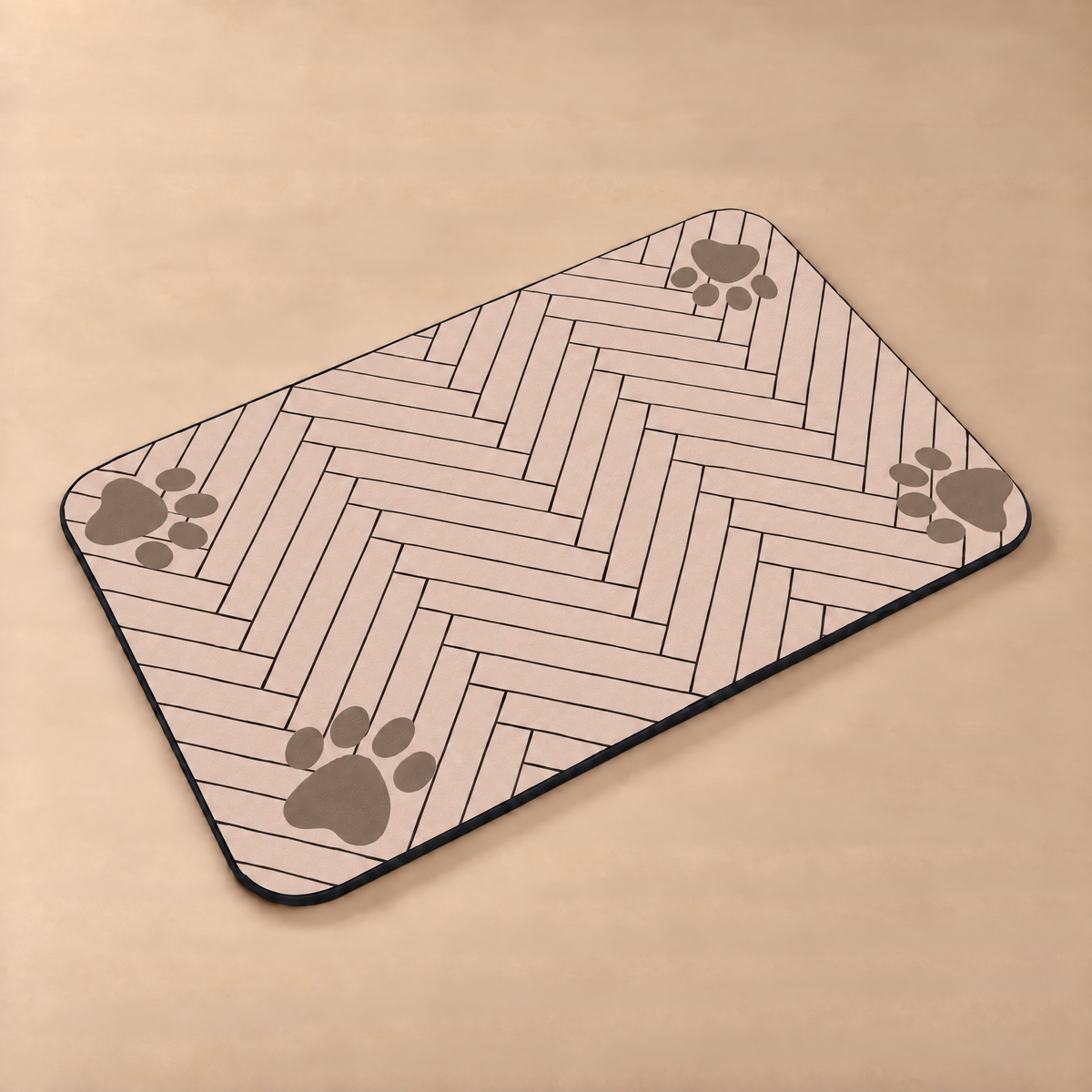 Quick-Dry Feeding Mat in Blush Pink with taupe paw prints