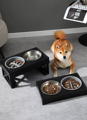 Adjustable Elevated Dog Bowl Stand with Slow Feeding Dish