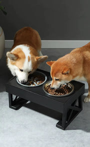 Adjustable Elevated Dog Bowl Stand with Slow Feeding Dish