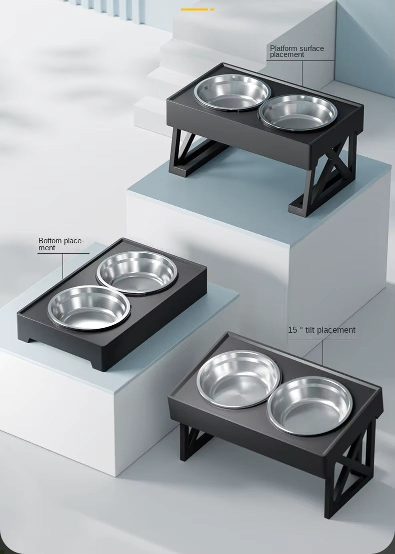 Adjustable Elevated Dog Bowl Stand with Slow Feeding Dish