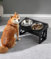 Adjustable Elevated Dog Bowl Stand with Slow Feeding Dish