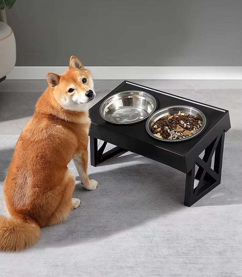 Adjustable Elevated Dog Bowl Stand with Slow Feeding Dish