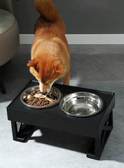 Adjustable Elevated Dog Bowl Stand with Slow Feeding Dish