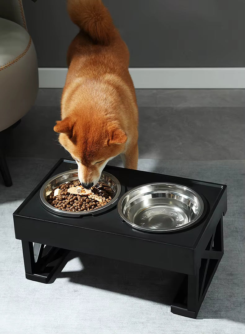 Adjustable Elevated Dog Bowl Stand with Slow Feeding Dish