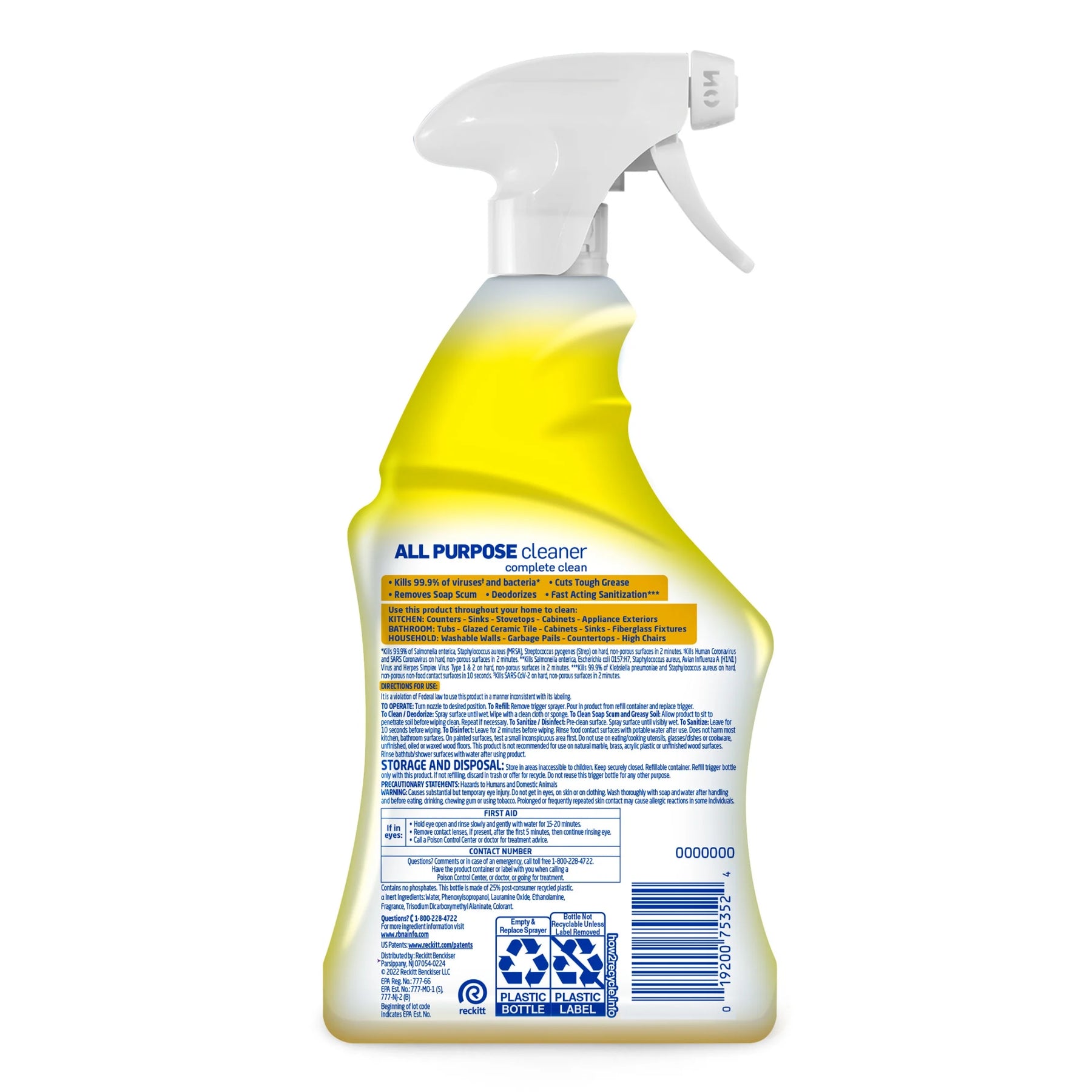 All Purpose Spray Cleaner for Sanitizing and Disinfecting, Lemon, 32 Oz, 2 Pack