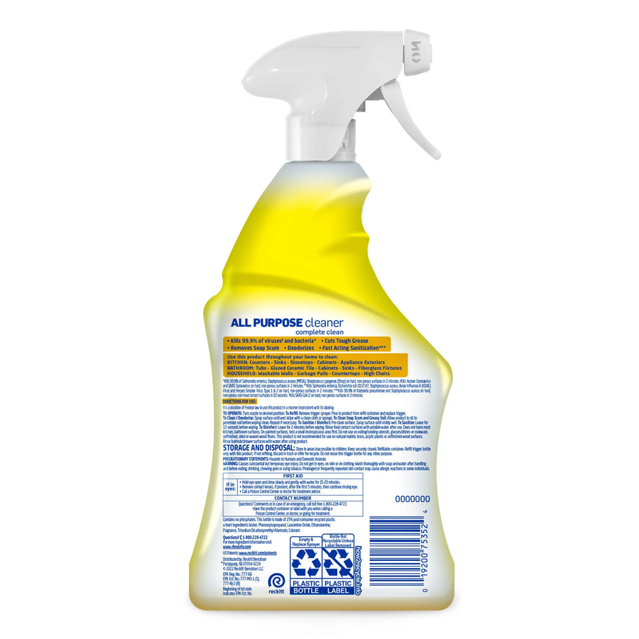 All Purpose Spray Cleaner for Sanitizing and Disinfecting, Lemon, 32 Oz, 2 Pack