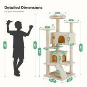 Cat Tree Tower for Indoor Cats, 54In Tall Multi-Level Pet Furniture, Stable Kitty Play House with Sisal Scratching Post, Large Condo, Climbing Ladder, Plush Toy for Kitten Cat Treehouse