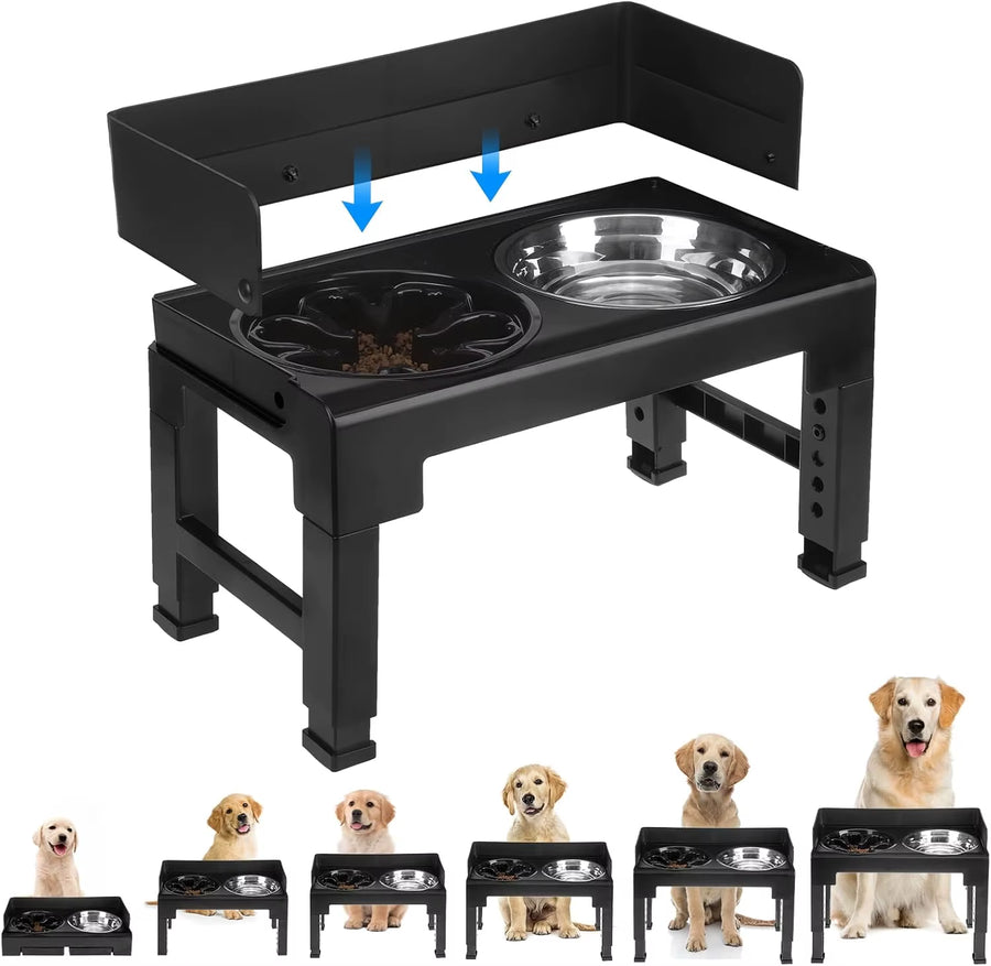 6 Height Adjustable Elevated Dog Bowls Stand with 2 Stainless Steel Bowls, Non-Slip Spill-Proof Pet Feeder for Small Medium Larg