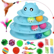 24 PCS Cat Toys, 3-Level Turntable Kitten Toys Set, Interactive Cat Roller Toys for Indoor Cats, Catnip Toys, Cat Teaser Toys, Mice Toys, Spring Toys, Various Ball Toys for Kitty Interactive Chirping
