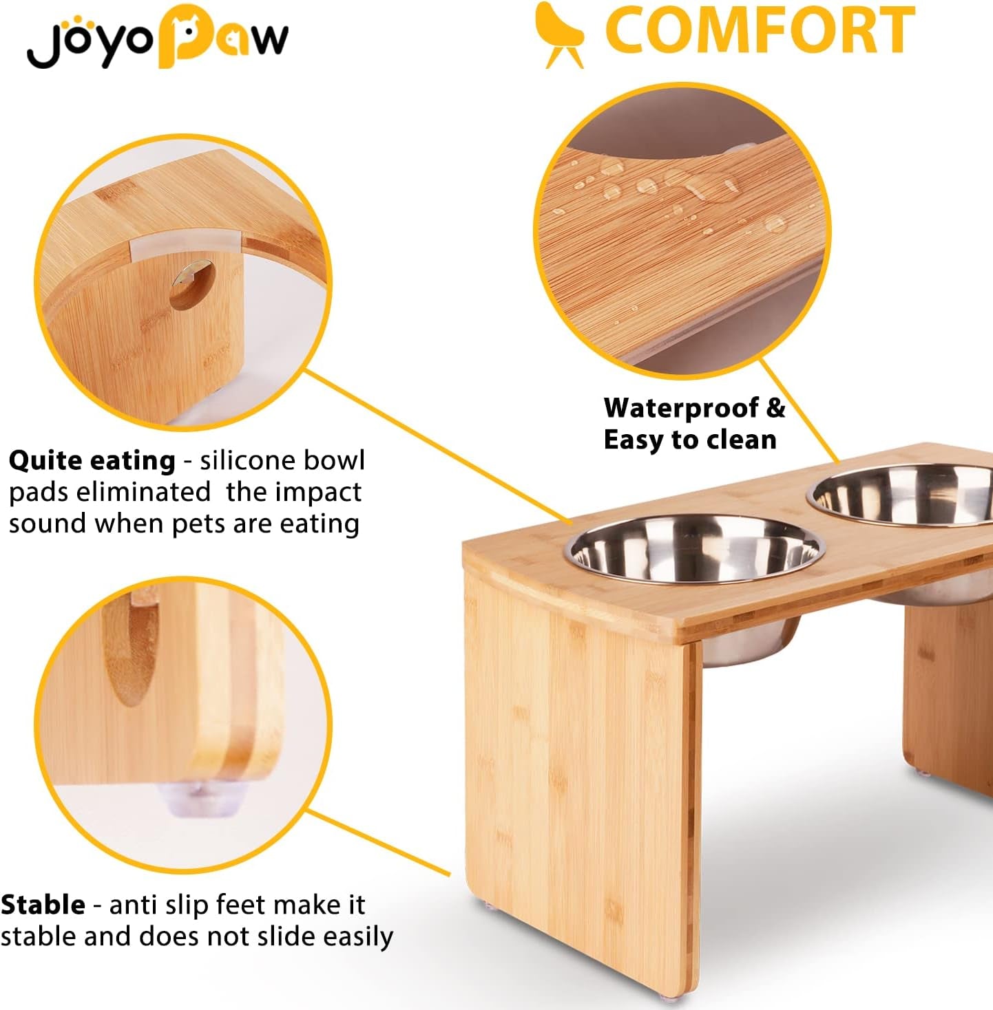 Elevated Dog Bowls, Bamboo Raised Dog Bowl for Large Dogs, with 2 Stainless Steel Bowls (13'' Tall-68Oz Bowl)