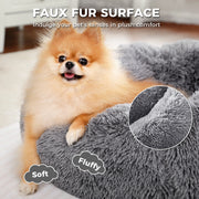Calming Donut Dog Bed Anti-Anxiety Plush Pillow round Puppy Cat Bed 35" for Pets up to 100Lbs,Gray
