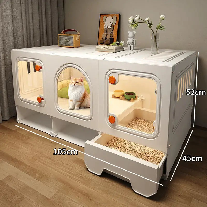 Modern Multi-Room Cat House with Built-In Litter Box | Tiktok Hot Pet Furniture | Cozy Cat Condo for Indoor Cats